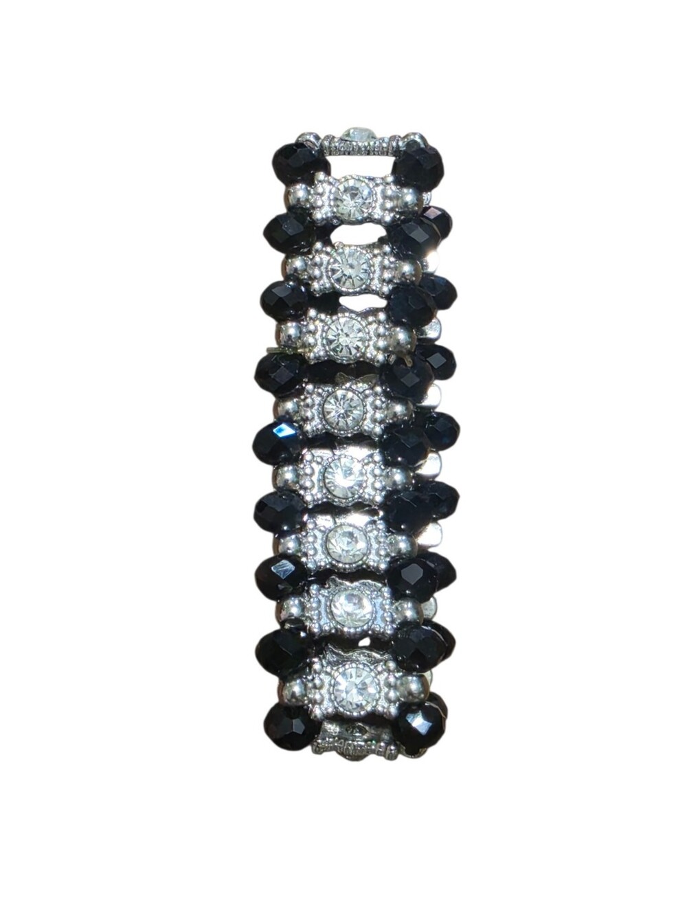 Black & Silver Rhinestone Stretch Bracelet 1"X8"